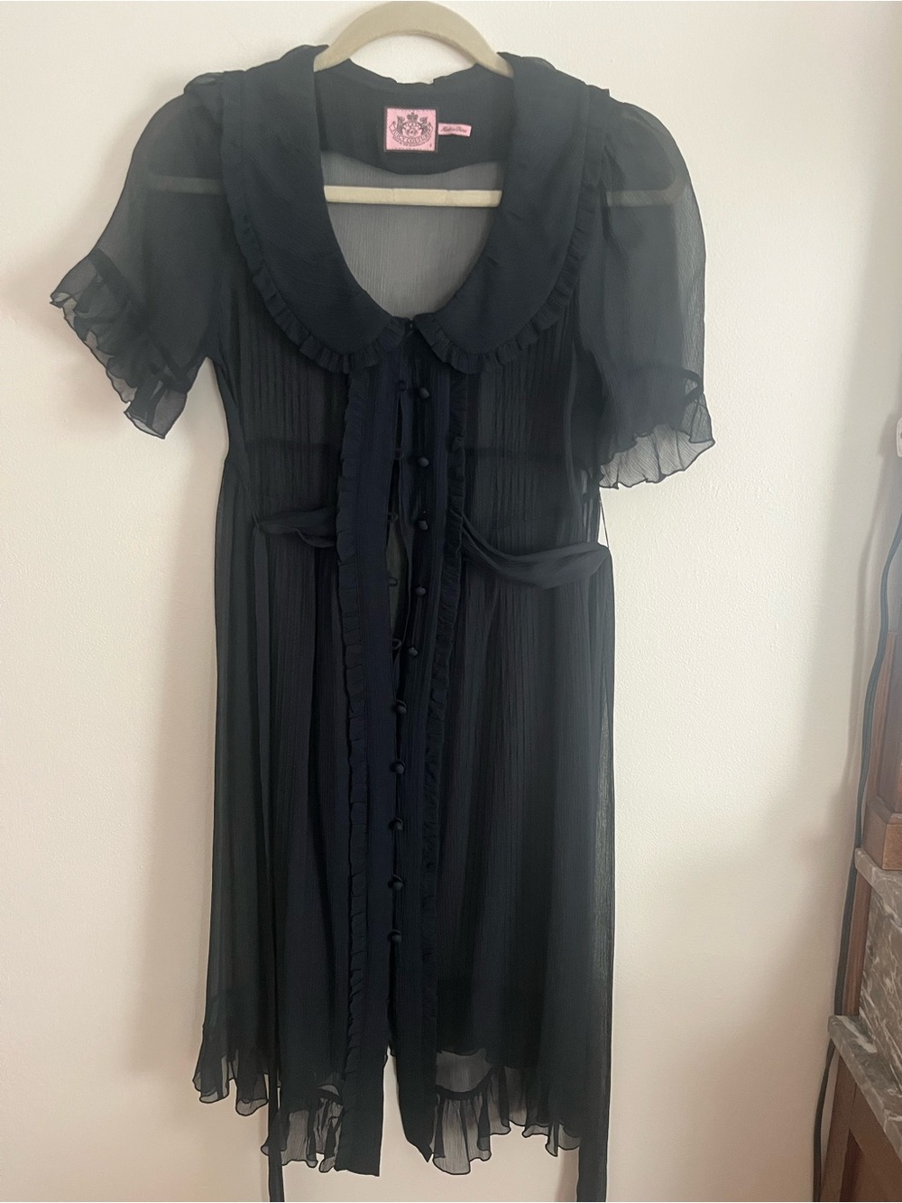 Juicy Couture Black Sheer Ruffled Button-Front Dress